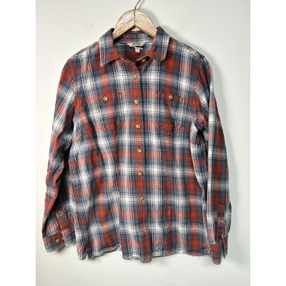 Duluth Trading Co Womens Size Medium Red White Blue Cotton Plaid Working